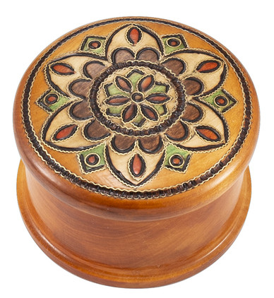 Polish Handcarved Wooden Box - Round Floral Box