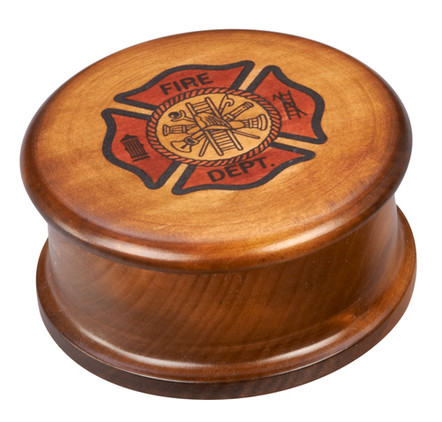 Polish Handcarved Wooden Box - Round Firefighter Box