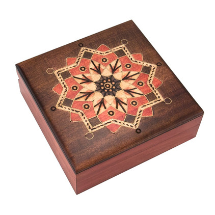 Polish Handcarved Wooden Box - Red Kaleidoscope Box