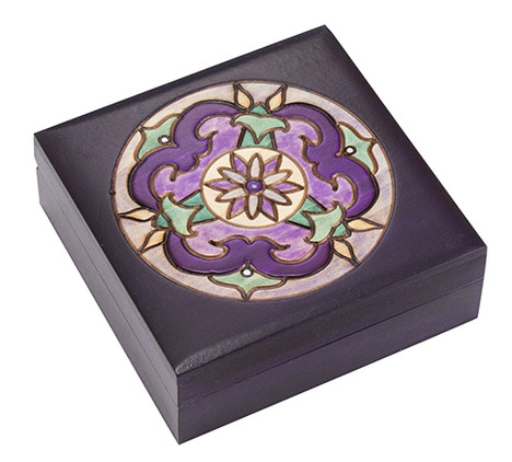 Polish Handcarved Wooden Box - Mandala Square Purple Box