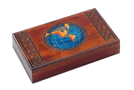 Polish Handcarved Wooden Box - Large World Map Box