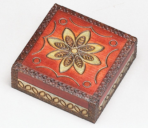 Polish Handcarved Wooden Box - Flowers/Brass Inlays