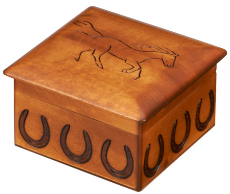 Polish Handcarved Wooden Box - Galloping Horse Box, Small