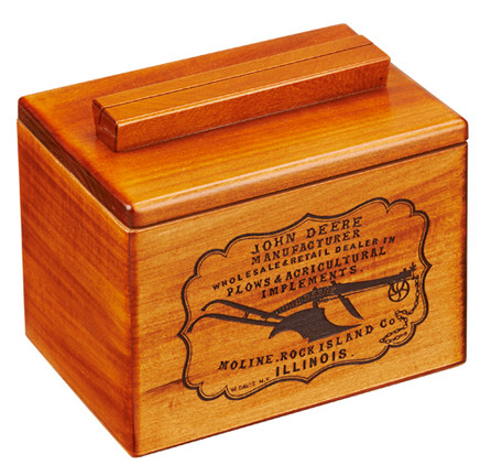 Polish Handcarved Wooden Box - John Deere Recipe Box Engraved Plow