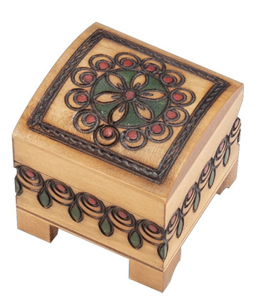 Polish Handcarved Wooden Box - Small Square Multicolored Box