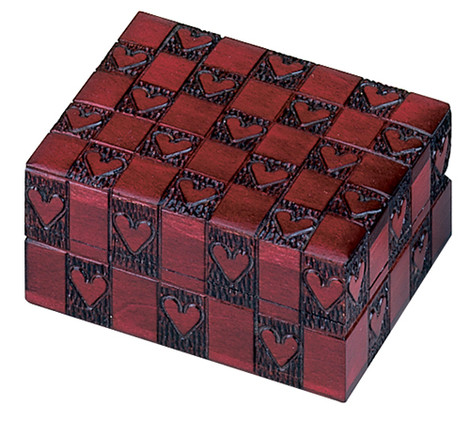 Polish Handcarved Wooden Box - Square Hearts Box