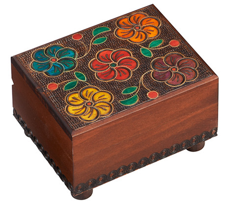 Polish Handcarved Wooden Box - Wooden Floral Trick Box #2