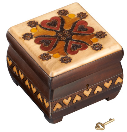 Polish Handcarved Wooden Box - Wooden Heart Inlaid Box