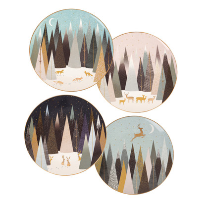 Portmeirion Sara Miller Frosted Pines Collection Set Of 4 Plates