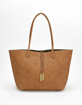 Remi & Reid Departure Tote with Crossbody Linen Texture Camel / Olive