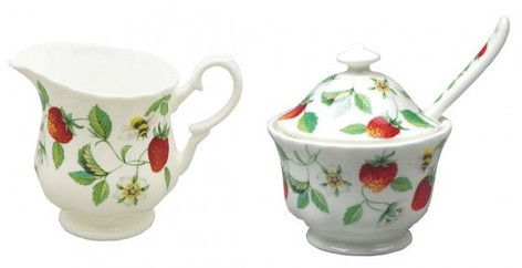 Roy Kirkham Alpine Strawberry Sugar Bowl with Lid & Creamer Set