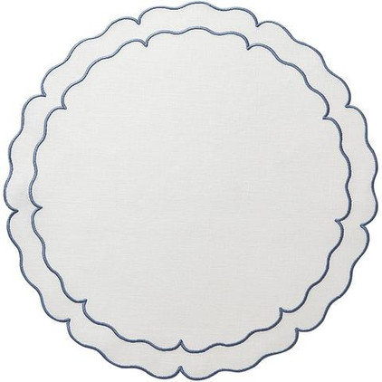 Skyros Designs Linho Scalloped Round Mat White/Blue