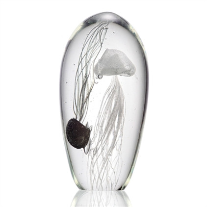 SPI Home Art Glass Black and White Jellyfish Pair