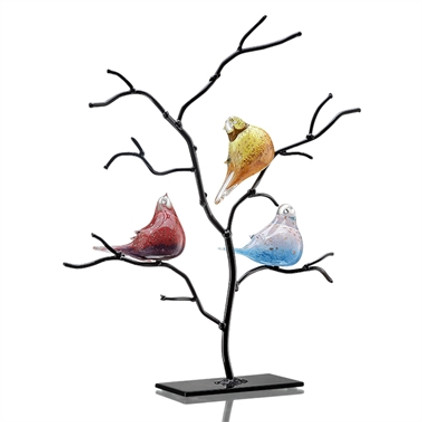 SPI Home Art Glass Bird Trio on Tree