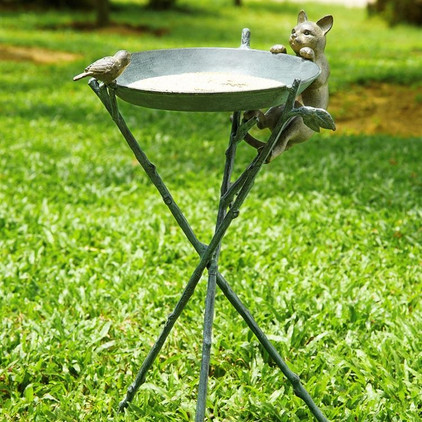 Curious Cat & Bird Birdbath by SPI Home