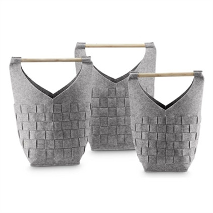 SPI Home Crosshatch Gray Decor Bags with Wood Handles