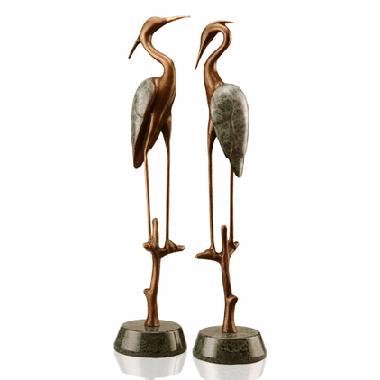 Gallery Brass and Marble Wetlands Crane Pair Sculptures by SPI Home