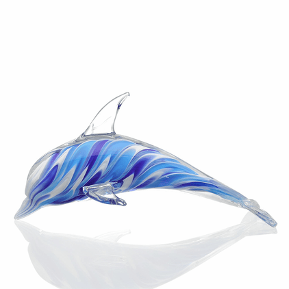 SPI Home Art Glass Blue Whirl Dolphin Glass
