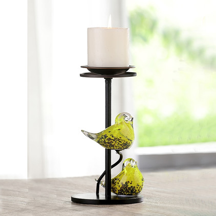 SPI Home Yellow Glass Bird Pair Pillar Candleholder