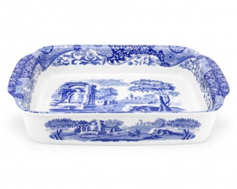 Spode Blue Italian 15 inch x 12 inch Rectangular Handled Baking Dish