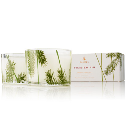 Thymes Frasier Fir 2 Candle Glass Pine Needle Design Set - 7.5 oz