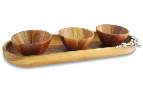 Vagabond House Wood Tray Oval with Bowls- Olive