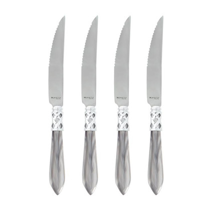 Vietri Aladdin Brilliant Light Gray Steak Knives - Set of 4