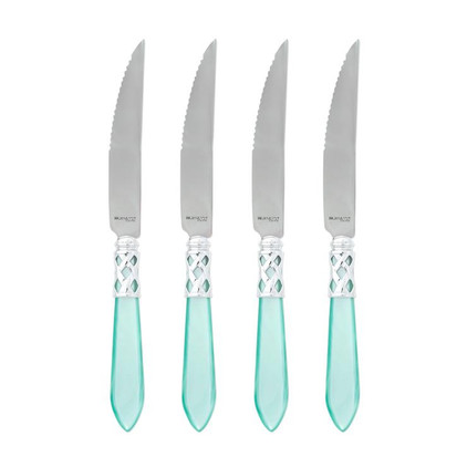 Vietri Aladdin Brilliant Aqua Steak Knives - Set of 4