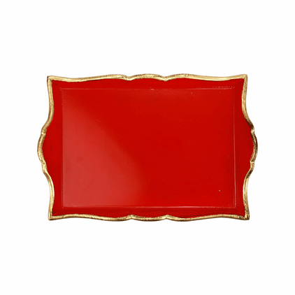 Vietri Florentine Wooden Accessories Red & Gold Handled Small Rectangular Tray