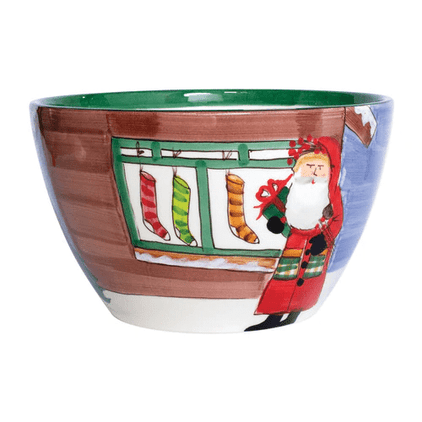 Vietri Old St. Nick Large Deep Bowl - Santa with Stockings
