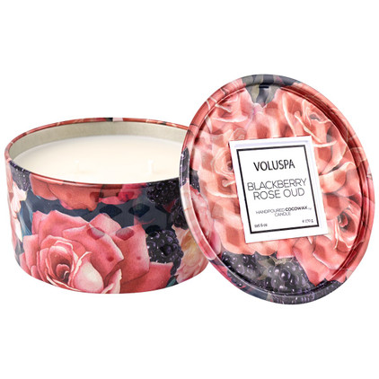 Voluspa Blackberry Rose Oud 6 Oz Embossed Tin Candle