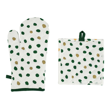 Vietri Bohemian Linens Dot Green/Gold Oven Mitt & Potholder