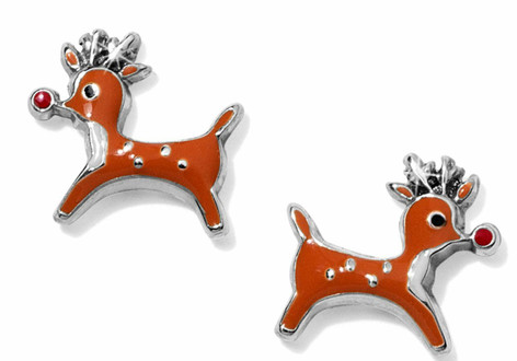 Brighton Santas Reindeer Mini Post Earrings Silver-Brown