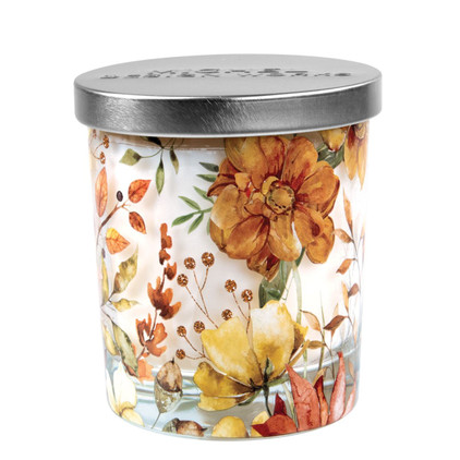 Michel Design Fall Leaves & Flowers Candle Jar with Lid