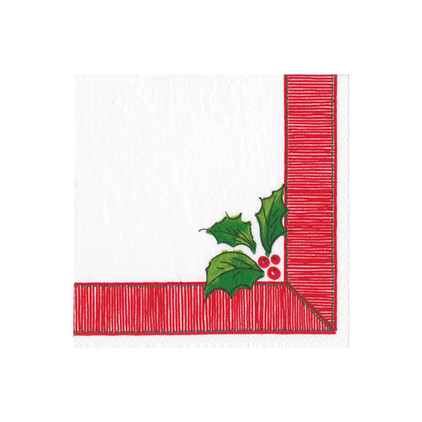 Caspari Ribbon Border Holly Cocktail Napkins (20)