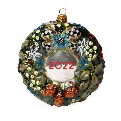 MacKenzie Childs Glass Ornament - Farmhouse 2022 Wreath