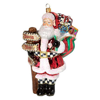 MacKenzie Childs Glass Ornament - Santa Stop Here