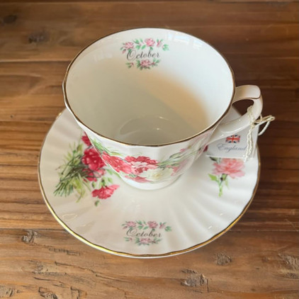 Fine English China October Flower Of The Month Cup & Saucer