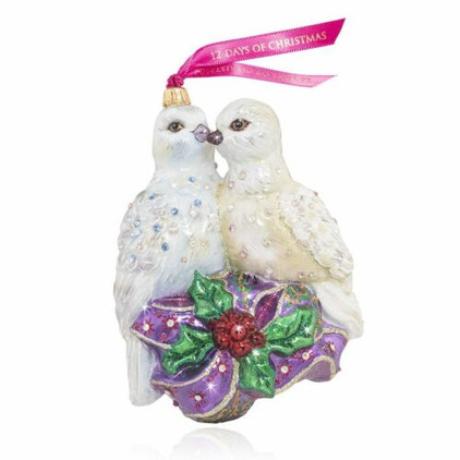 Jay Strongwater Two Turtle Doves Glass Ornament