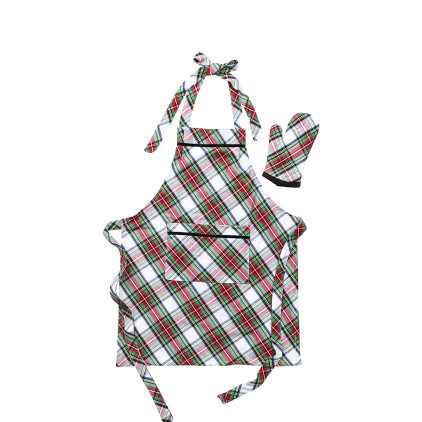 Juliska Stewart Tartan 2pc Child Apron & Oven Mitt Set