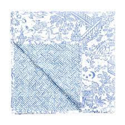 Caspari Pagoda Reversible Blue & White Cotton 70.5 inch Tablecloth