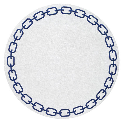 Bodrum Chains White Navy 15 inch Round Mats (Set of 4)