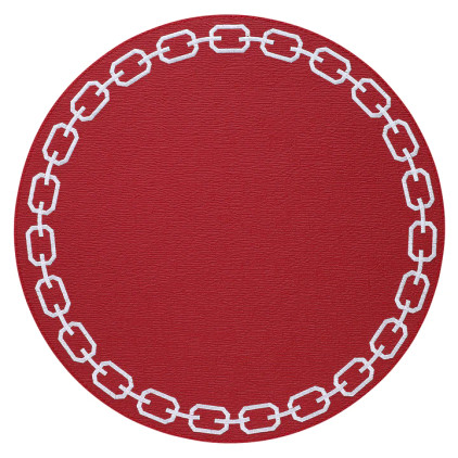 Bodrum Chains Red White 15 inch Round Mats (Set of 4)