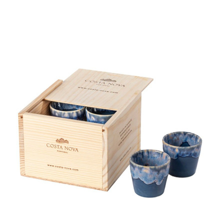 Costa Nova Set of 8 Espresso Cups with Wood Box - Denim (Grespresso)