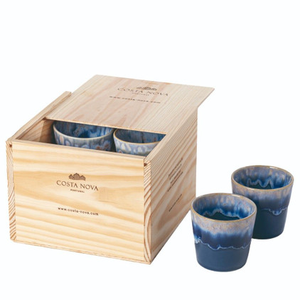 Costa Nova Set of 8 Lungo Cups with Wood Box - Denim (Grespresso)