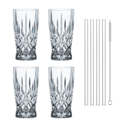 Nachtmann Noblesse Latte Macchiato & Straws - Set of 4