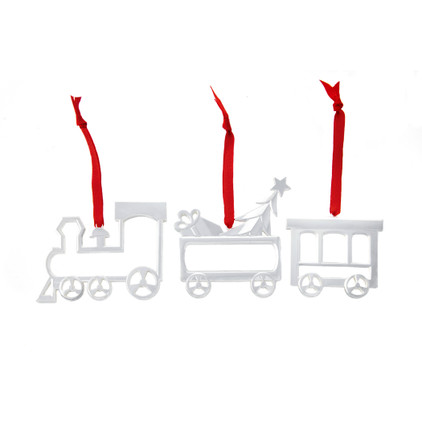 Nambe Holiday - Mini Ornaments Train Engine, Toy Car & Caboose, set of 3