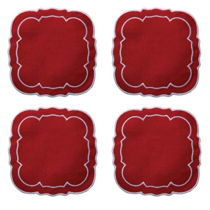 Skyros Designs Linho Coaster Scalloped Square - Red Red/White
