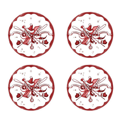 Juliska Country Estate Winter Frolic Ruby Coasters Set/4