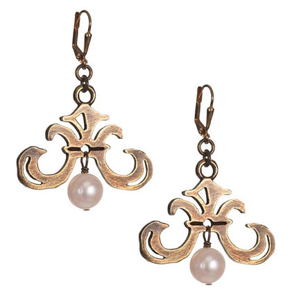French Kande Grand Fleur Earrings with Pearl Dangle